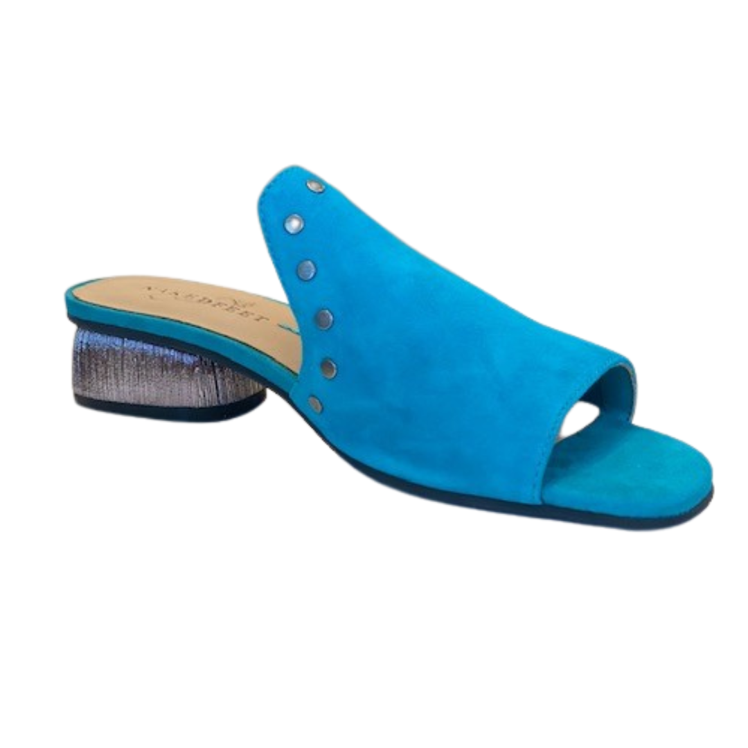 Turquoise suede slip on sandal