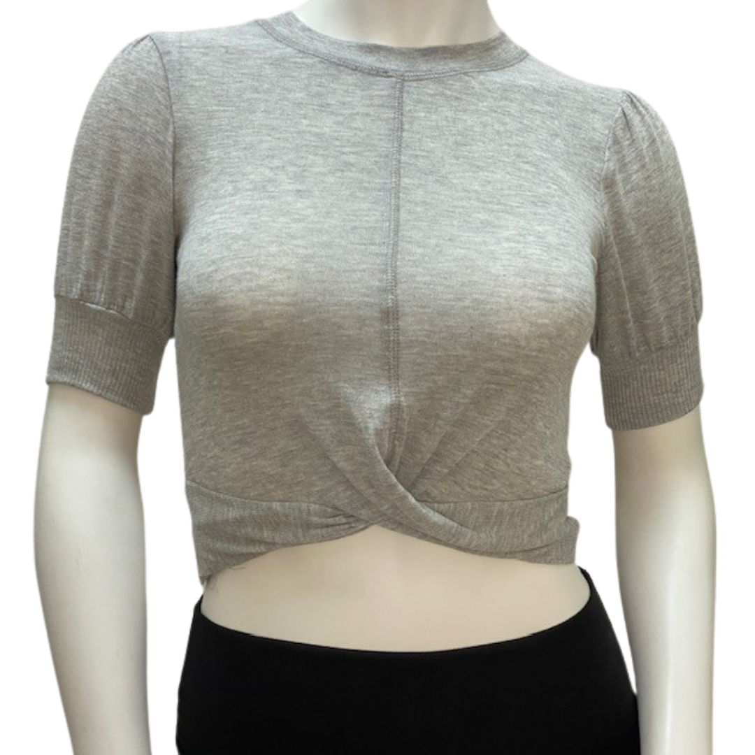 Grey overlay-front cropped cinched sleeve top
