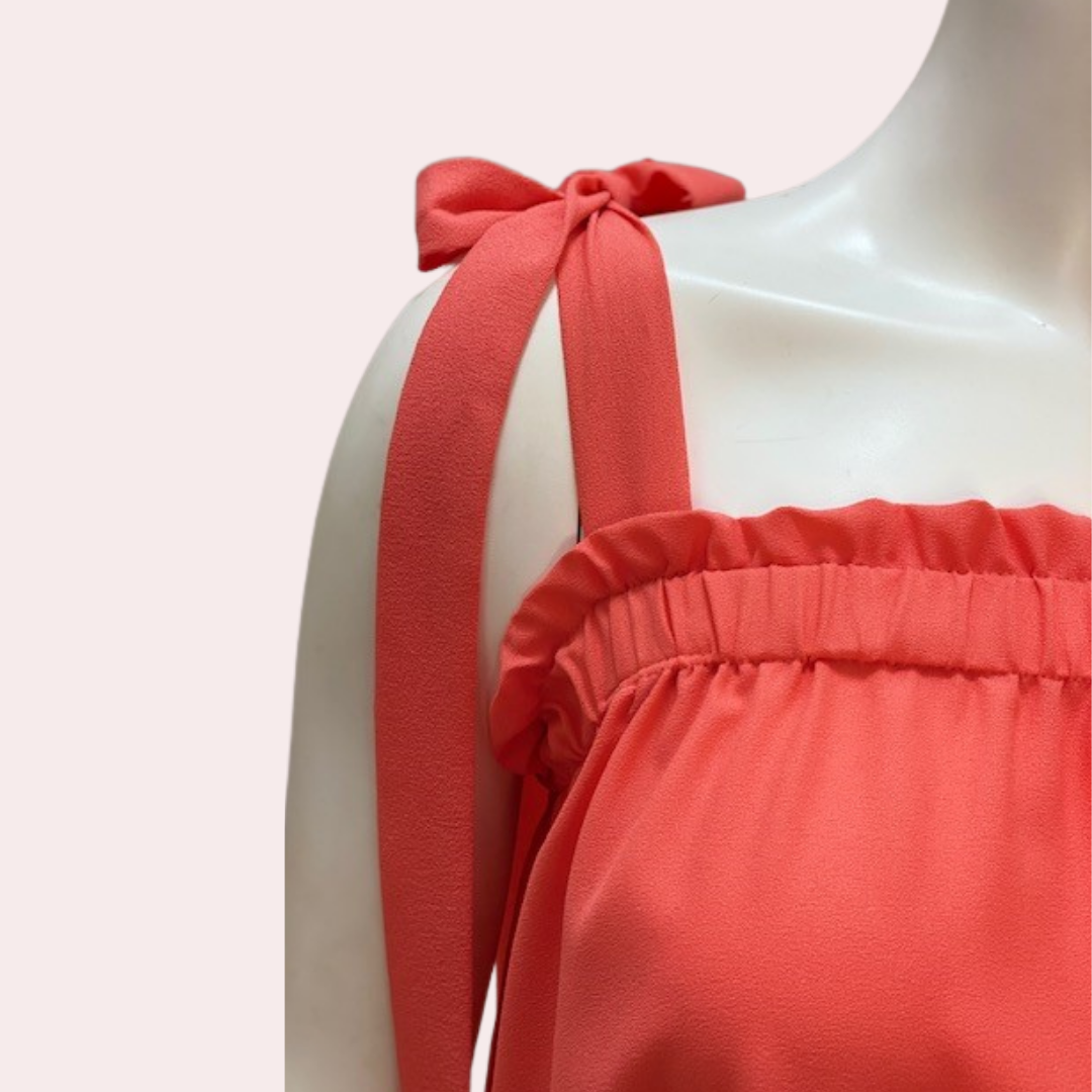 Coral ruffle frilled top with shoulder sash strap tie