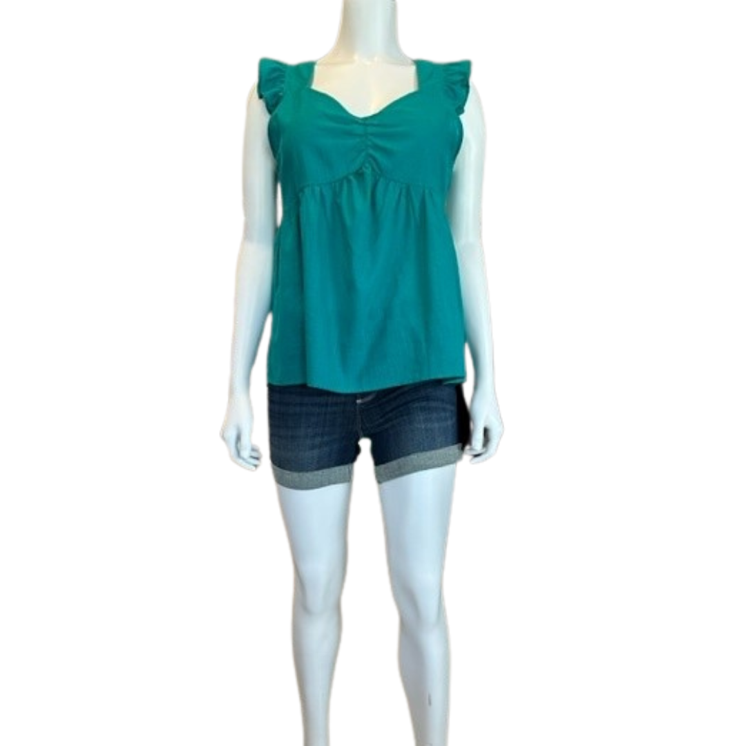 Emerald green solid baby doll top with flutter sleeves