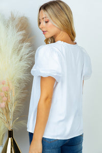 White short sleeve top with organza sleeves